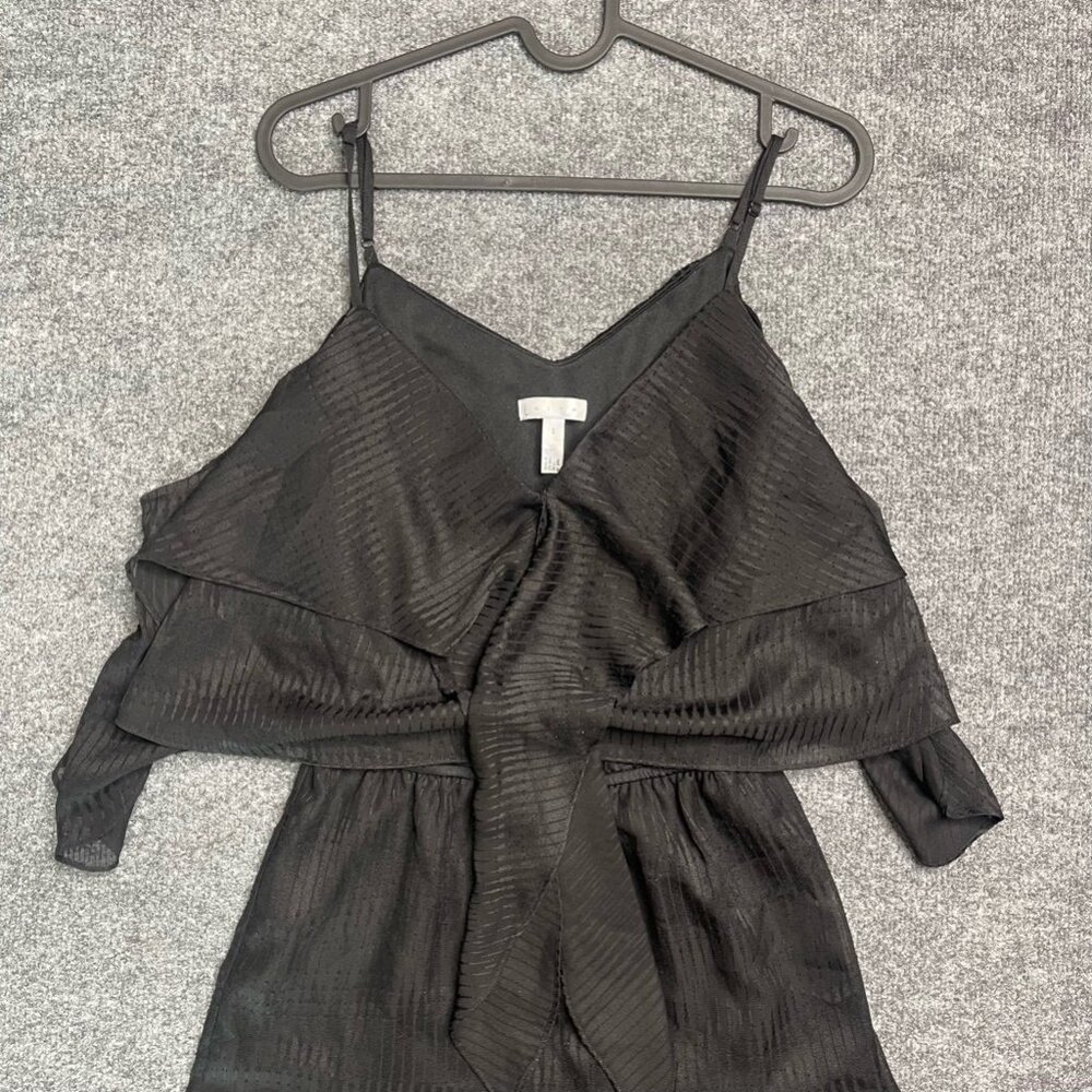 Leith Womens Romper Black Geometric Stripe Cold Shoulder V Neck Tie Front S - Picture 4 of 5